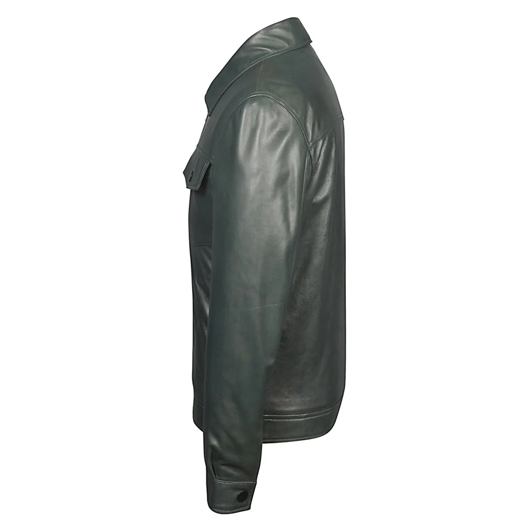 Saint Gerardo Green Leather Men's Jacket With Collars - Image 4