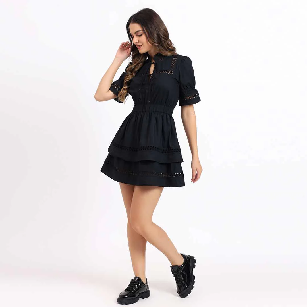 Saint Womens Black Solid Cotton Short Dress - Image 3