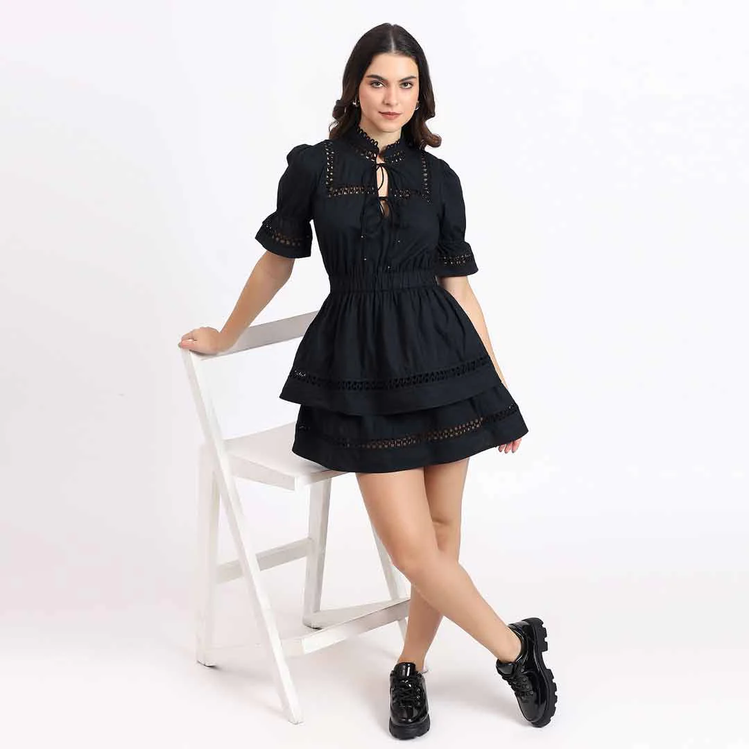 Saint Womens Black Solid Cotton Short Dress - Image 4