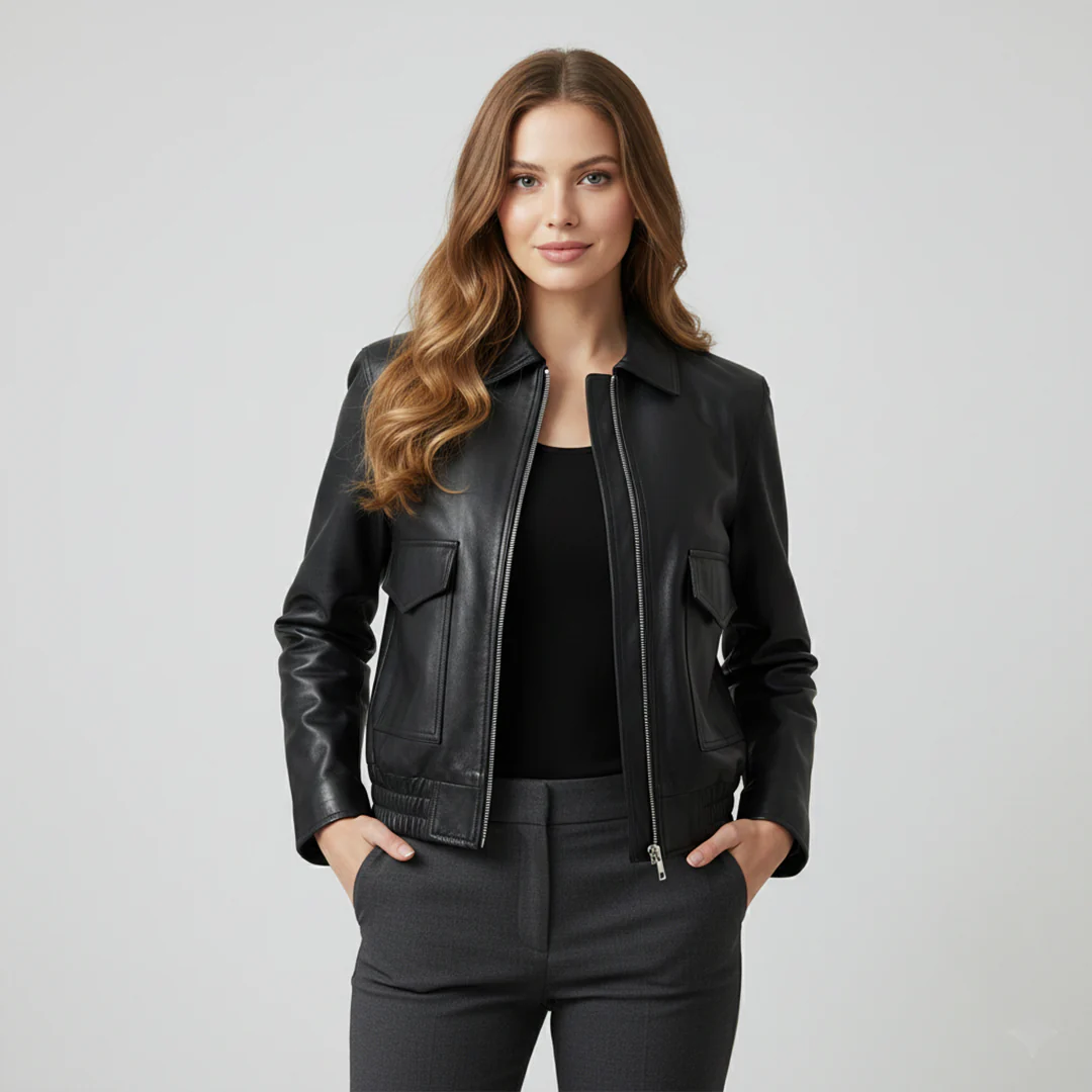 Saint Ginevra Black Leather Women Biker Jackets