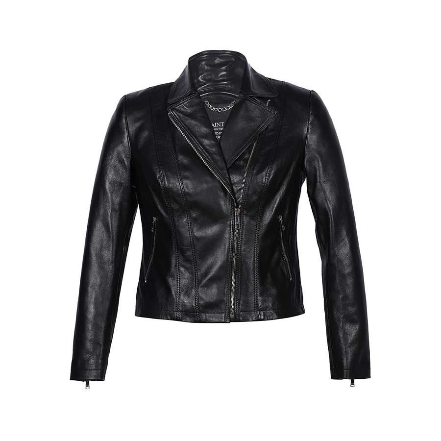 Saint Ginevra Black Leather Women Biker Jackets - Image 5