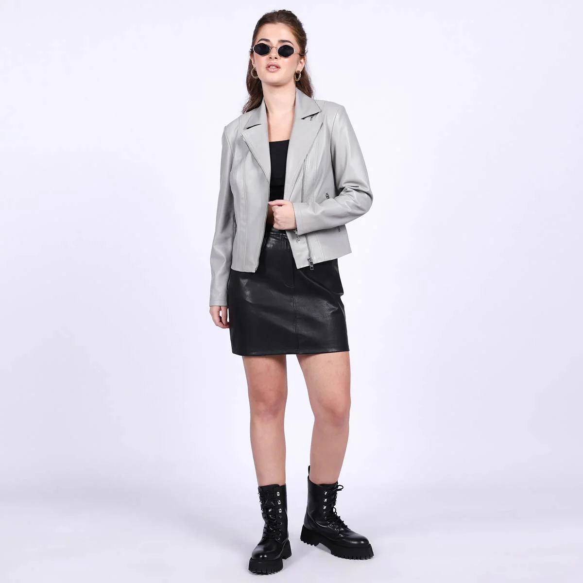 Saint Ginevra Grey Leather Women Biker Jackets - Image 2