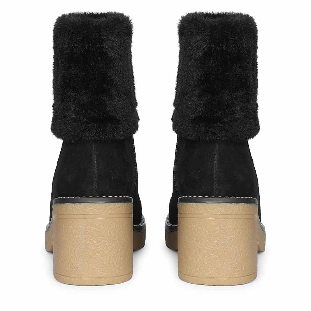 Saint Glacienne Black Suede Leather Fur Cuff Ankle Boots - Image 6