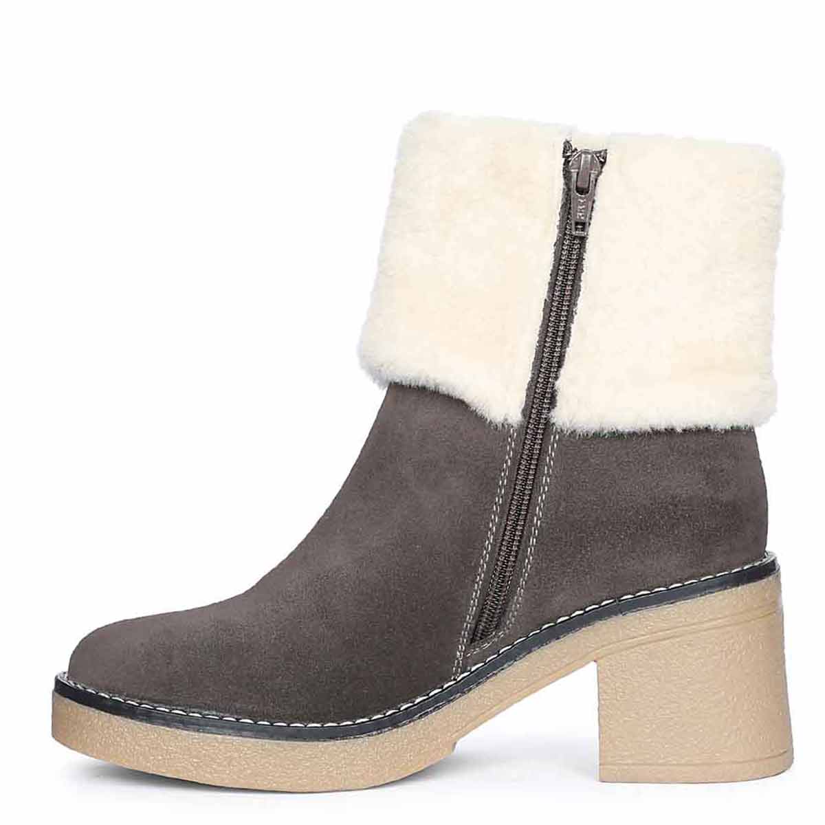 Saint Glacienne Charcoal Suede Leather Fur Cuff Ankle Boots - Image 3