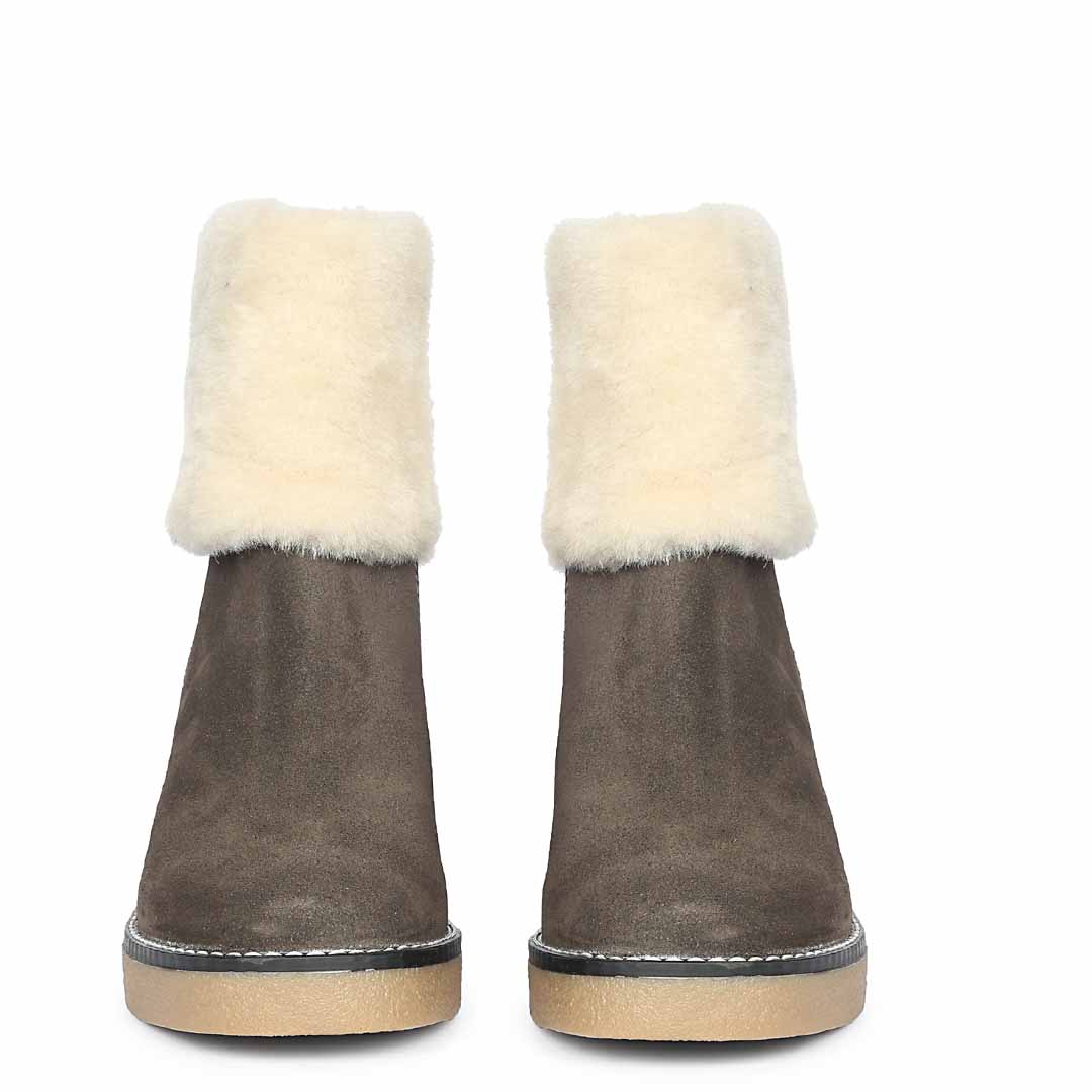 Saint Glacienne Charcoal Suede Leather Fur Cuff Ankle Boots - Image 4