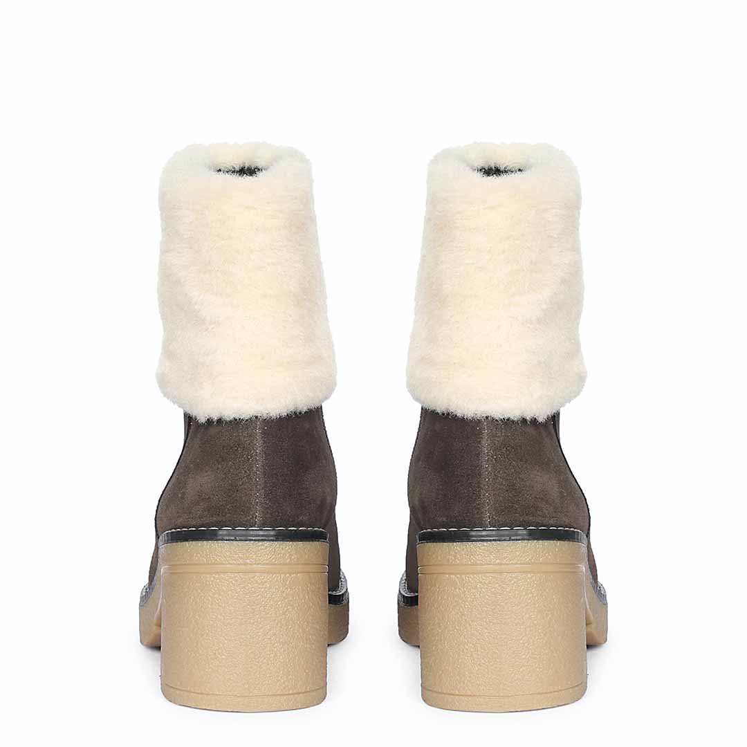 Saint Glacienne Charcoal Suede Leather Fur Cuff Ankle Boots - Image 5