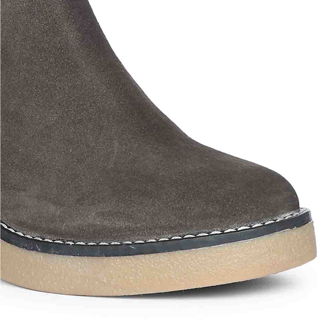 Saint Glacienne Charcoal Suede Leather Fur Cuff Ankle Boots - Image 7