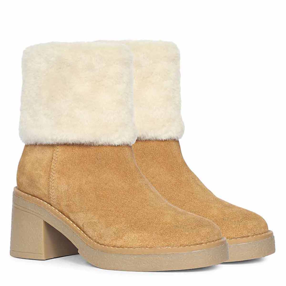 Saint Glacienne Tan Suede Leather Fur Cuff Ankle Boots - Image 2