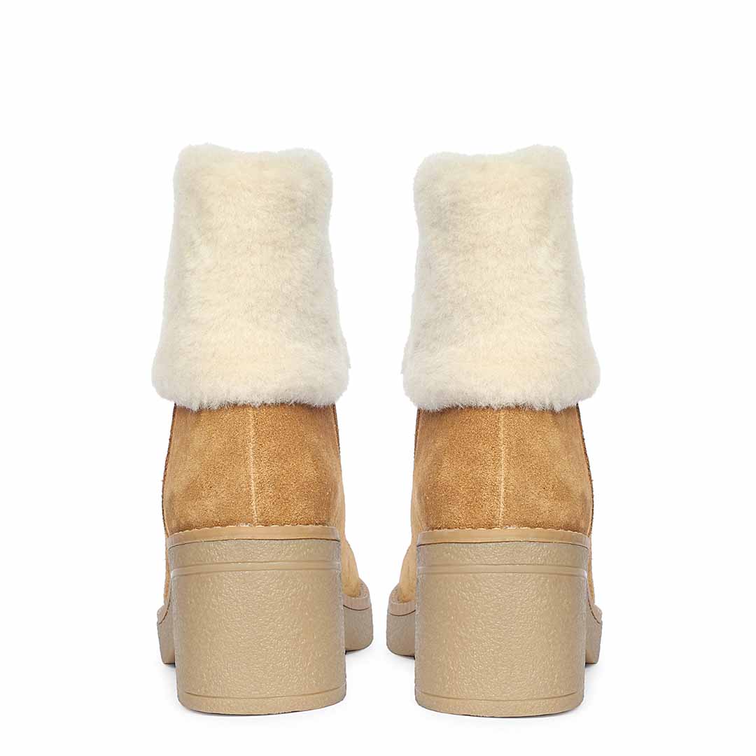 Saint Glacienne Tan Suede Leather Fur Cuff Ankle Boots - Image 4