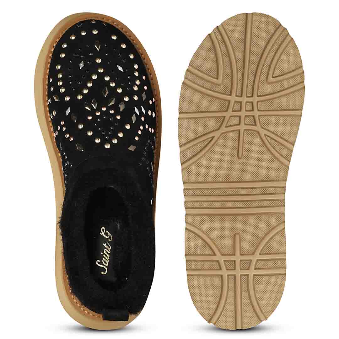 Saint Glaressa Studded Fur Platform Suede Leather Slip-Ons - Image 6