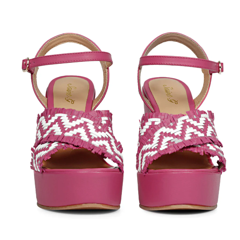Saint Glenda Hand Woven Hot Pink Leather Wedge Heels - Image 5