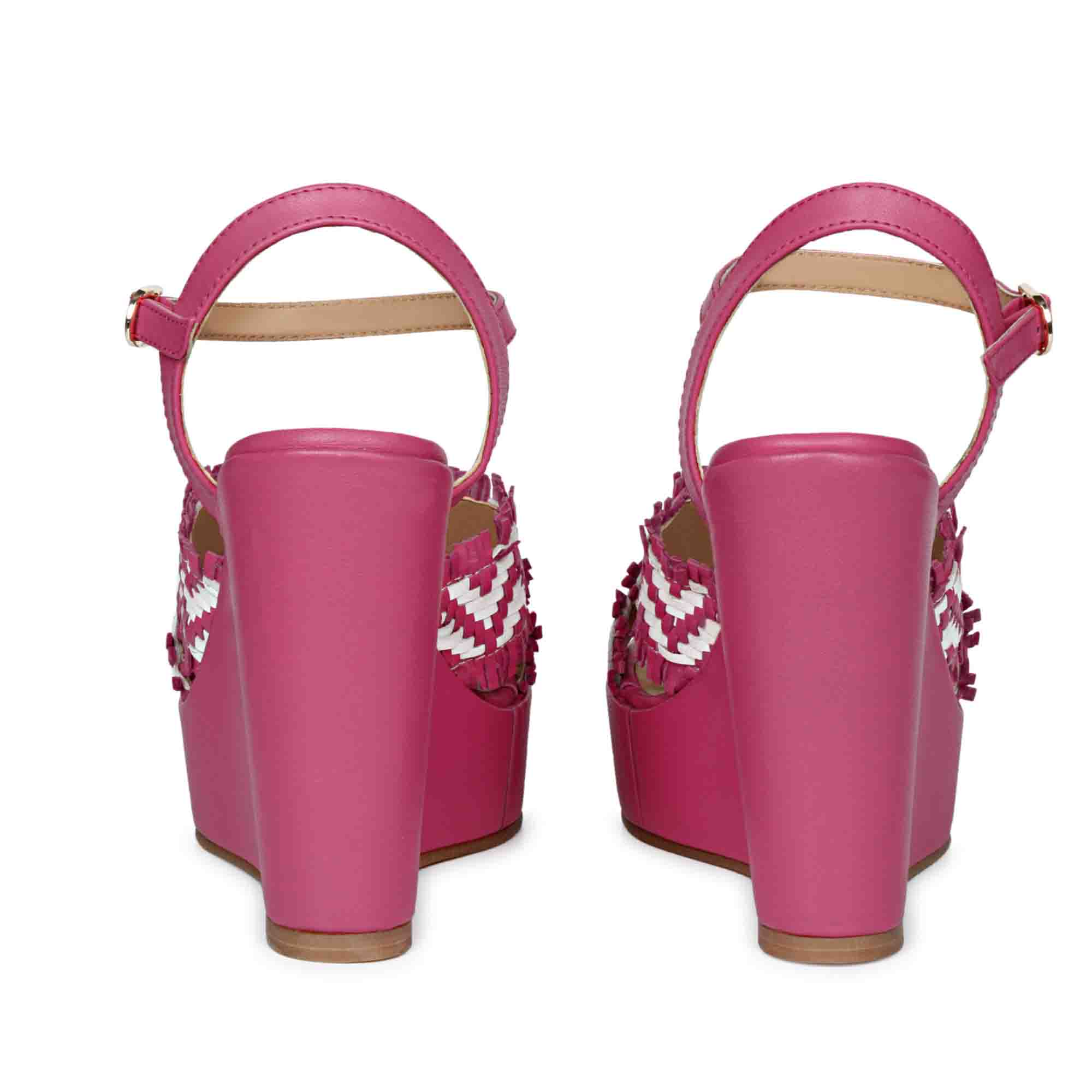 Saint Glenda Hand Woven Hot Pink Leather Wedge Heels - Image 6