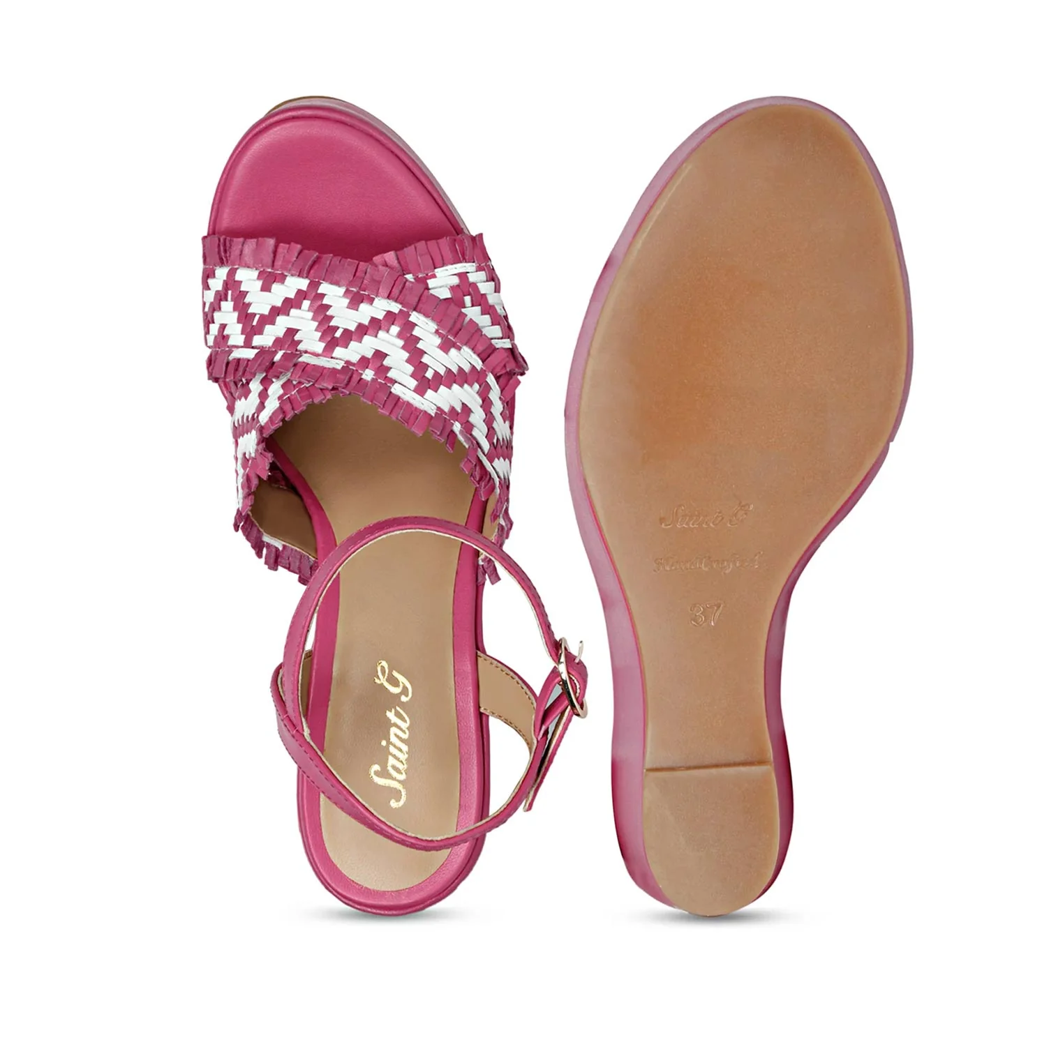 Saint Glenda Hand Woven Hot Pink Leather Wedge Heels - Image 7