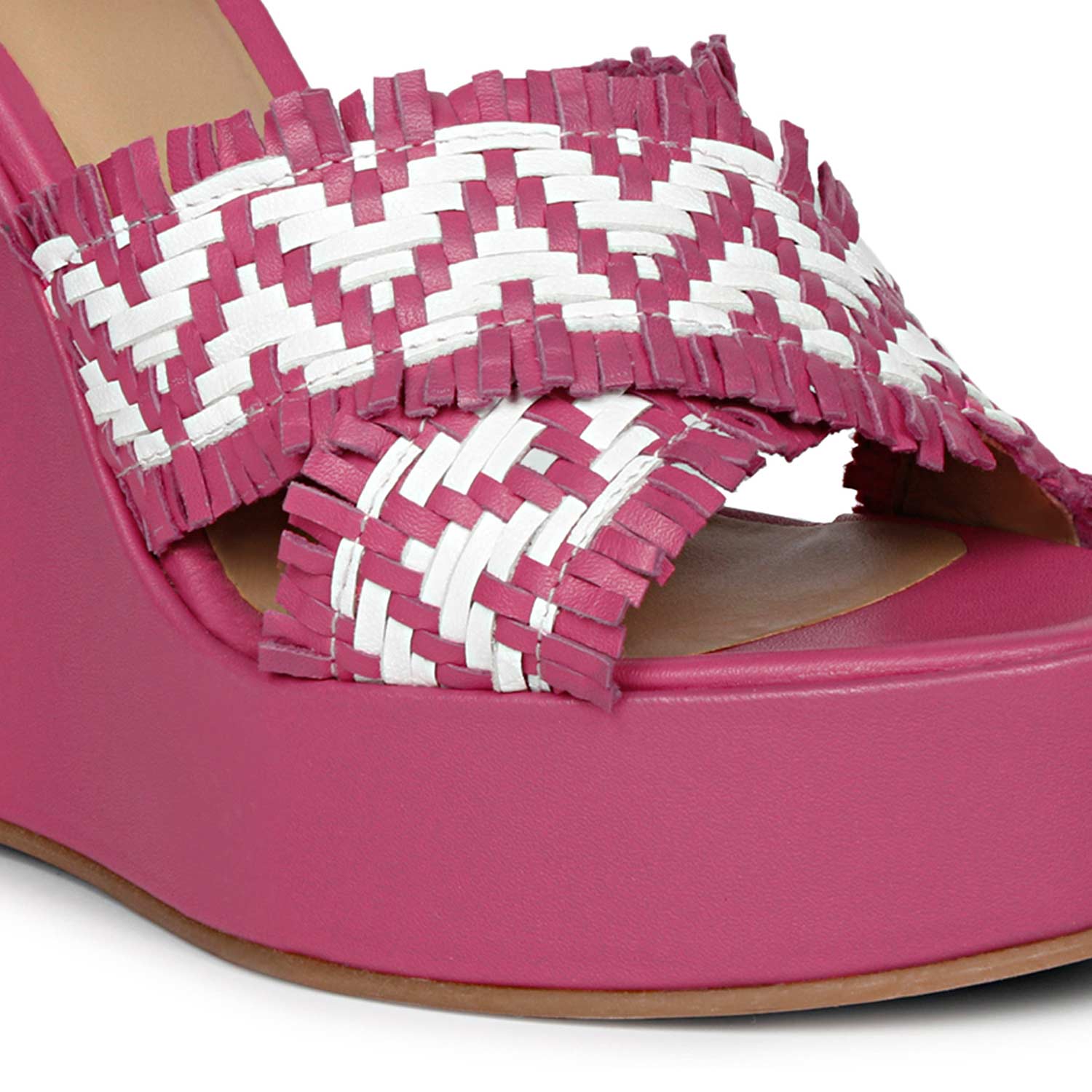 Saint Glenda Hand Woven Hot Pink Leather Wedge Heels - Image 8