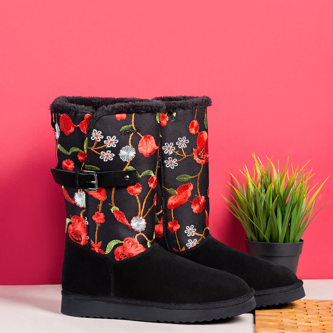 Saint Gloire Buckle Décor Floral Embroidery Snug Boots - Image 2