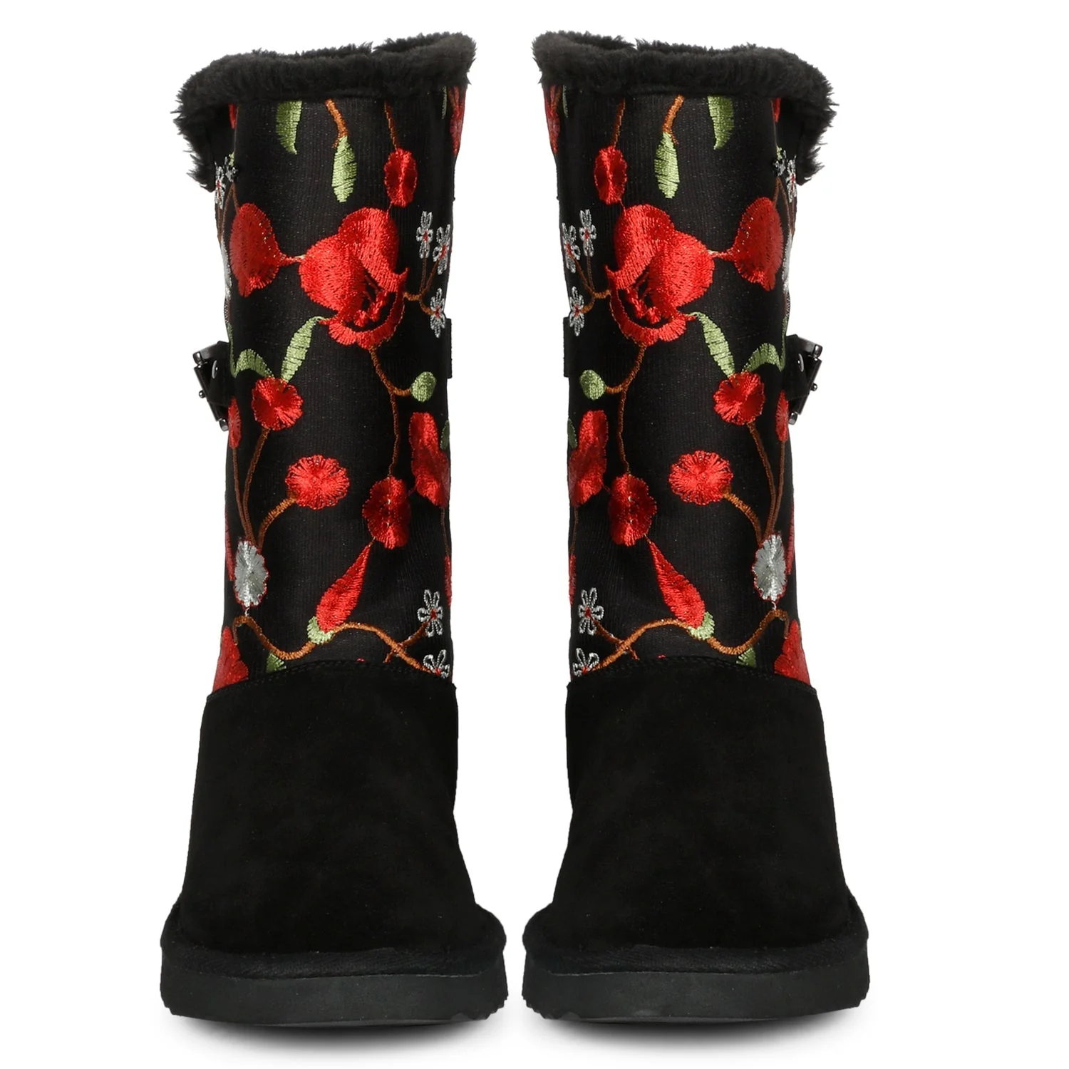 Saint Gloire Buckle Décor Floral Embroidery Snug Boots - Image 5