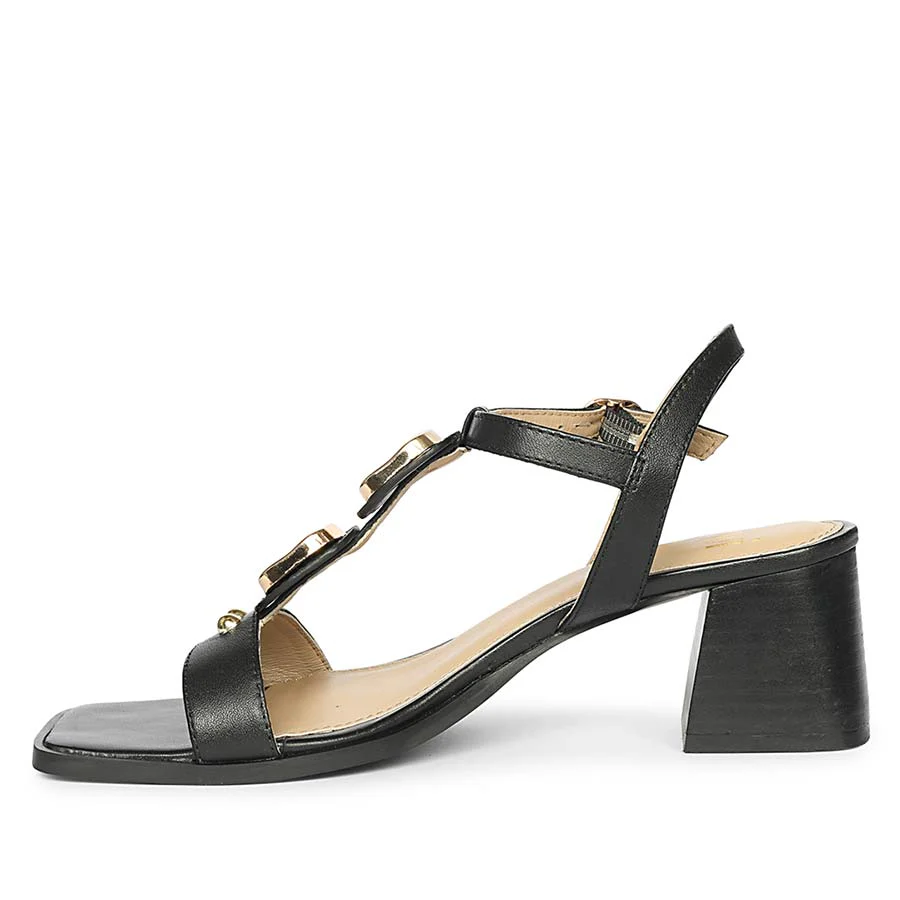 Saint Zoriel Gold Trim Black Leather Block Heels - Image 4