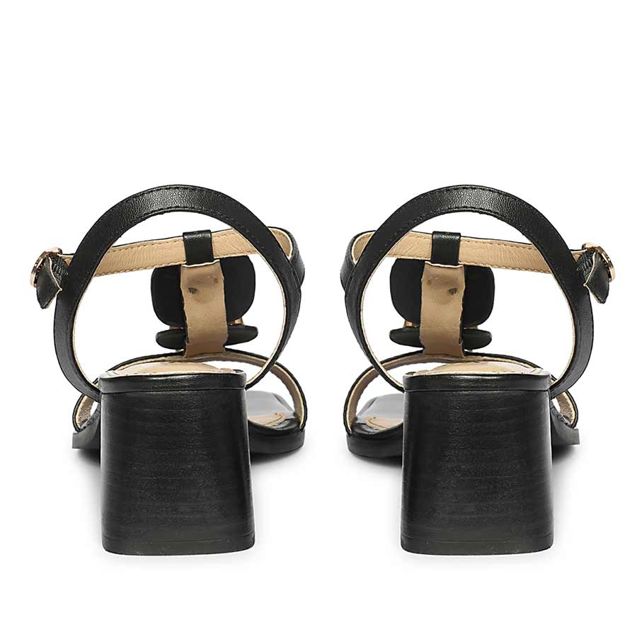 Saint Zoriel Gold Trim Black Leather Block Heels - Image 6