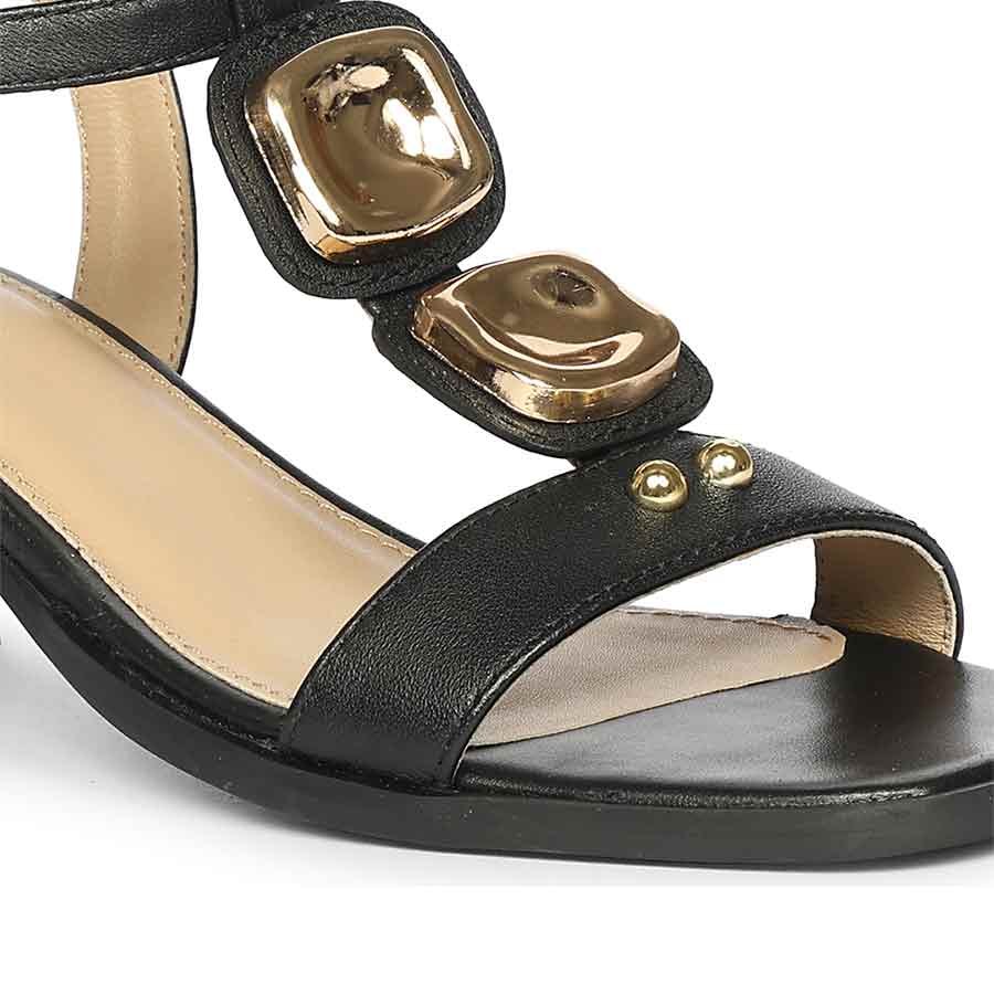 Saint Zoriel Gold Trim Black Leather Block Heels - Image 8