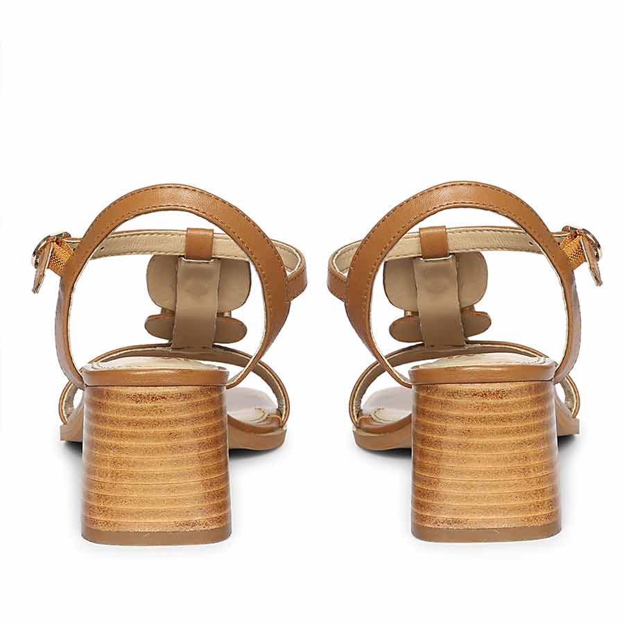 Saint Zoriel Gold Trim Tan Leather Block Heels - Image 6