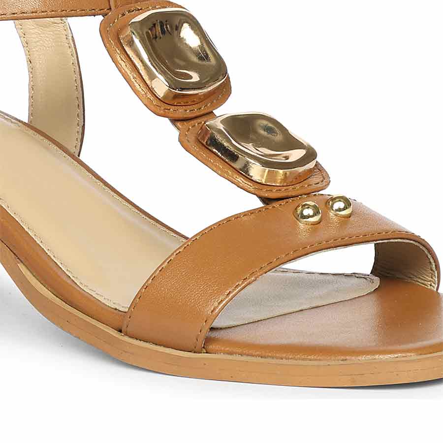 Saint Zoriel Gold Trim Tan Leather Block Heels - Image 7