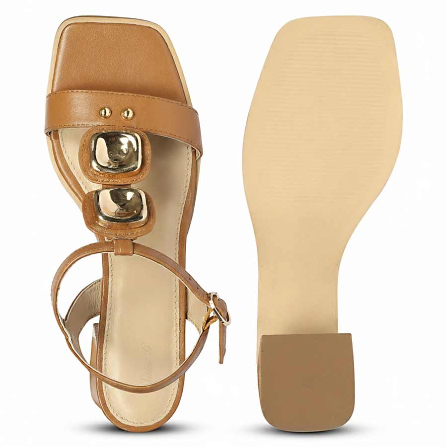 Saint Zoriel Gold Trim Tan Leather Block Heels - Image 8