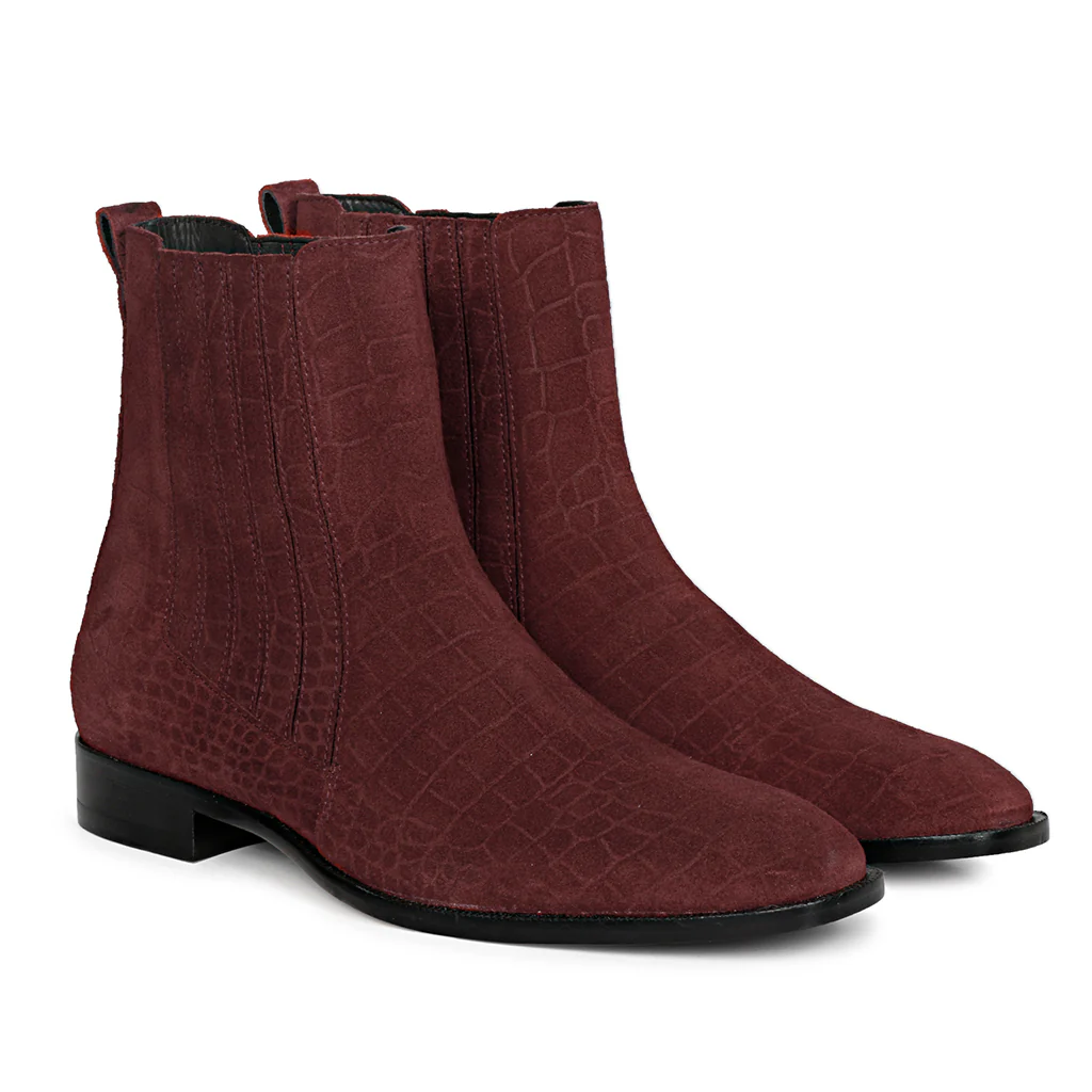Saint Gorile Burgundy Croco Print Suede Leather Chelsea boot - Image 2