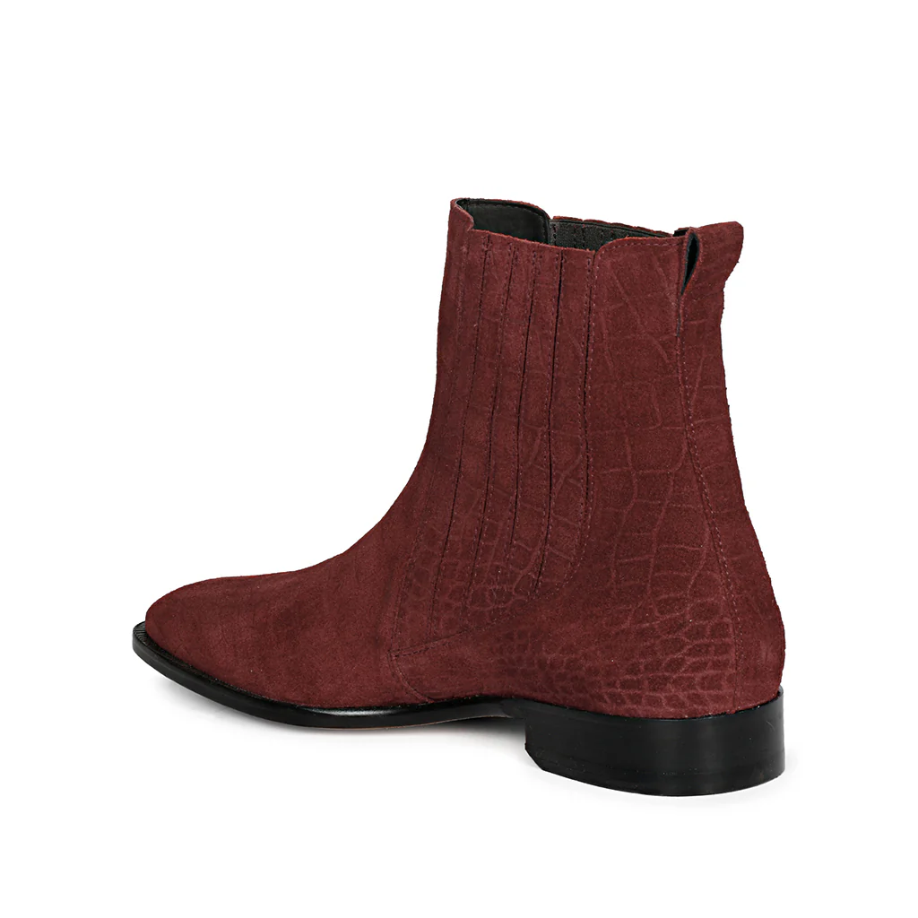 Saint Gorile Burgundy Croco Print Suede Leather Chelsea boot - Image 3