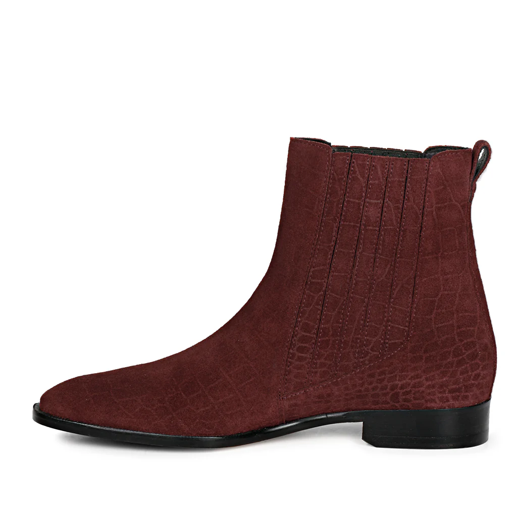 Saint Gorile Burgundy Croco Print Suede Leather Chelsea boot - Image 4