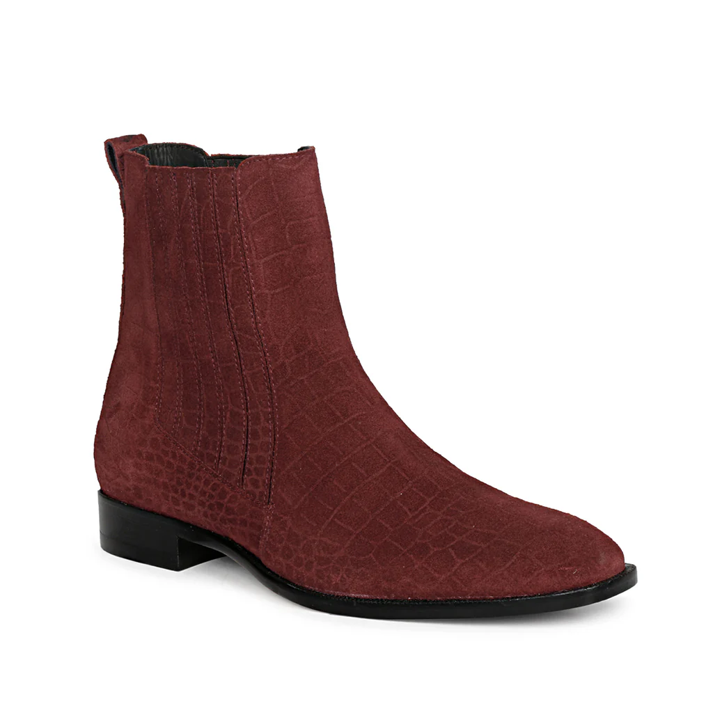 Saint Gorile Burgundy Croco Print Suede Leather Chelsea boot - Image 5