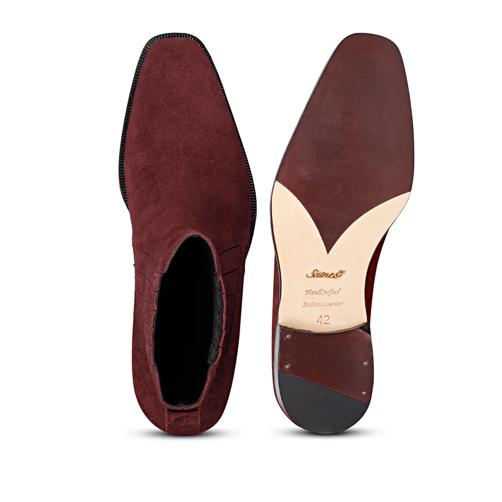 Saint Gorile Burgundy Croco Print Suede Leather Chelsea boot - Image 6