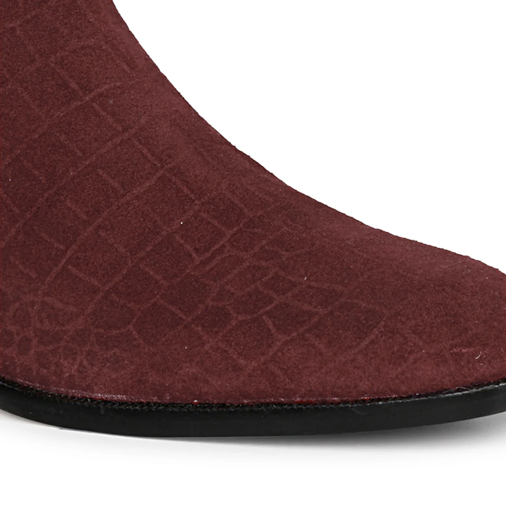 Saint Gorile Burgundy Croco Print Suede Leather Chelsea boot - Image 7