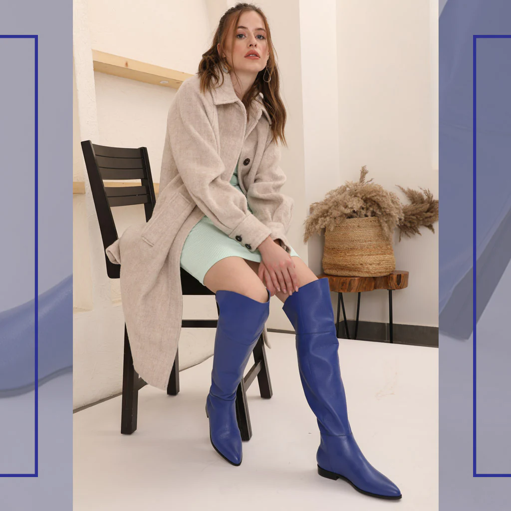 Saint Grace Blue Leather Thigh High Boots - Image 3