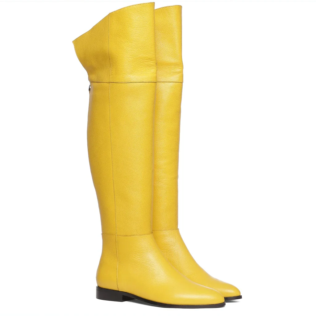 Saint Grace Yellow Leather Above The Knee Boots - Image 3