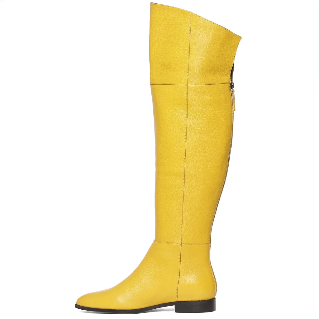 Saint Grace Yellow Leather Above The Knee Boots - Image 4