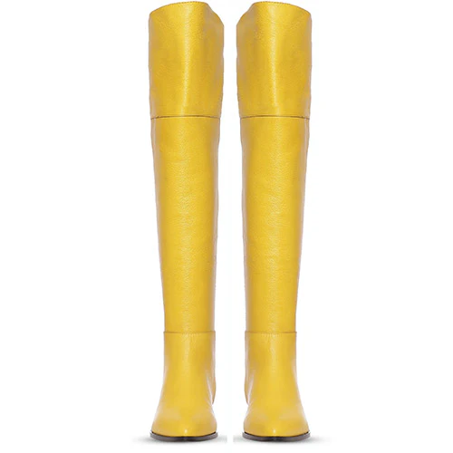 Saint Grace Yellow Leather Above The Knee Boots - Image 5