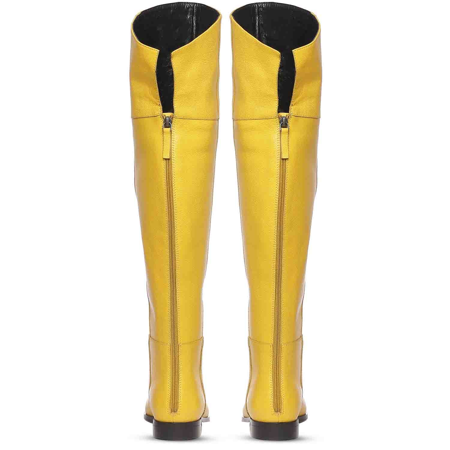Saint Grace Yellow Leather Above The Knee Boots - Image 6