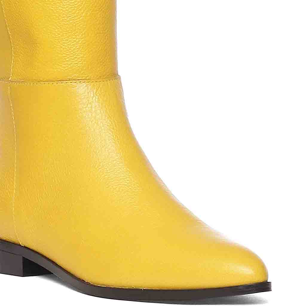 Saint Grace Yellow Leather Above The Knee Boots - Image 9