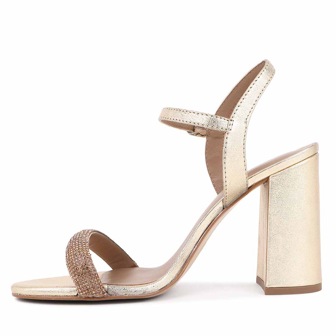 Saint Gracie Strass Embellished Metallic PlatinLeather Block Heels - Image 4