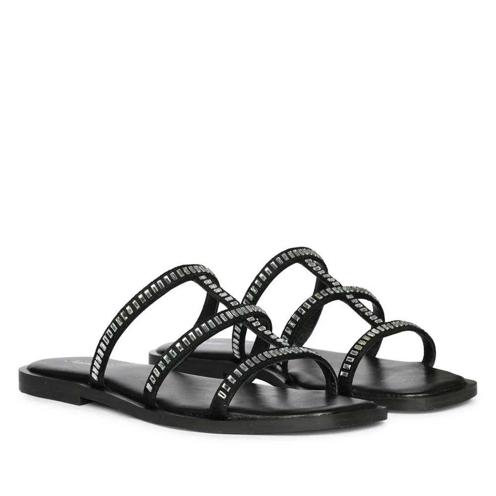 Saint Grady Strass-Embellished Black Leather Sandals - Image 2