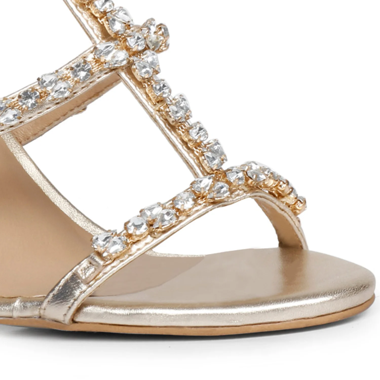 Saint Gretel Stone Embellished Gold Metallic Leather Cage Block Heels - Image 8