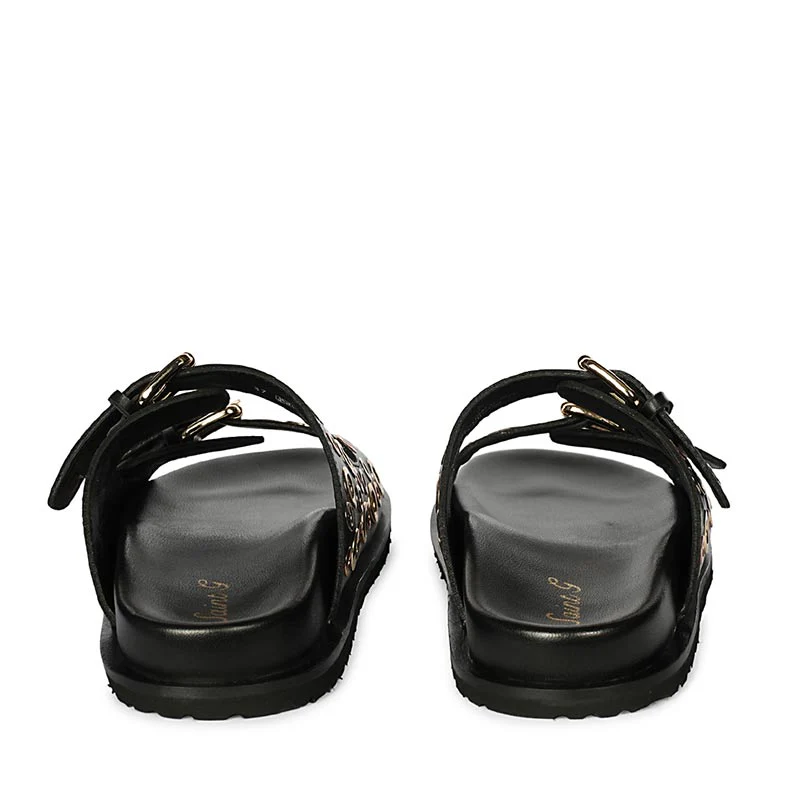 Saint Grethe Eyelets Black Leather Footbed Sandals - Image 6