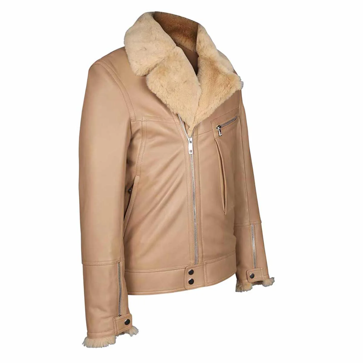 Saint Harley beige Leather Men's Biker Jacket - Image 3