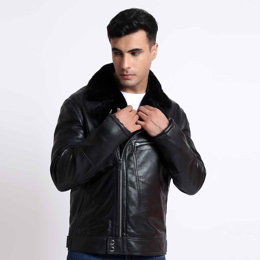 Saint Harley Black Calf Leather Men's Biker Jacket - Image 3