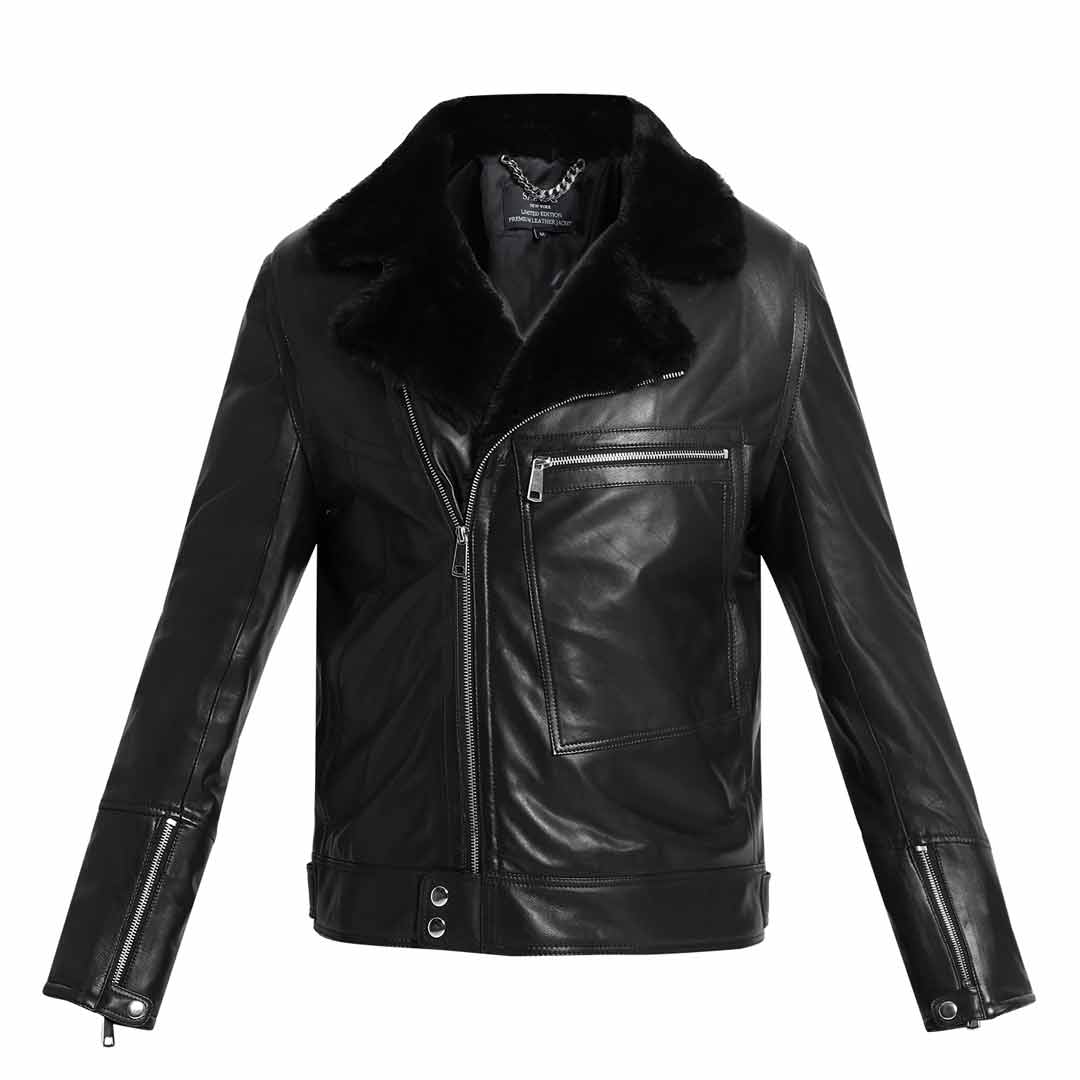 Saint Harley Black Calf Leather Men's Biker Jacket - Image 6