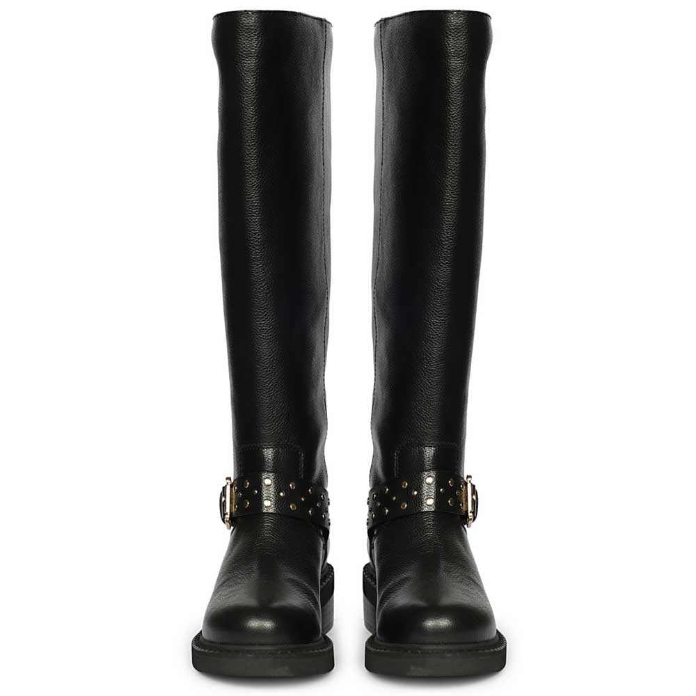 Saint Harley Studded Harness Black Leather Long Boots - Image 5