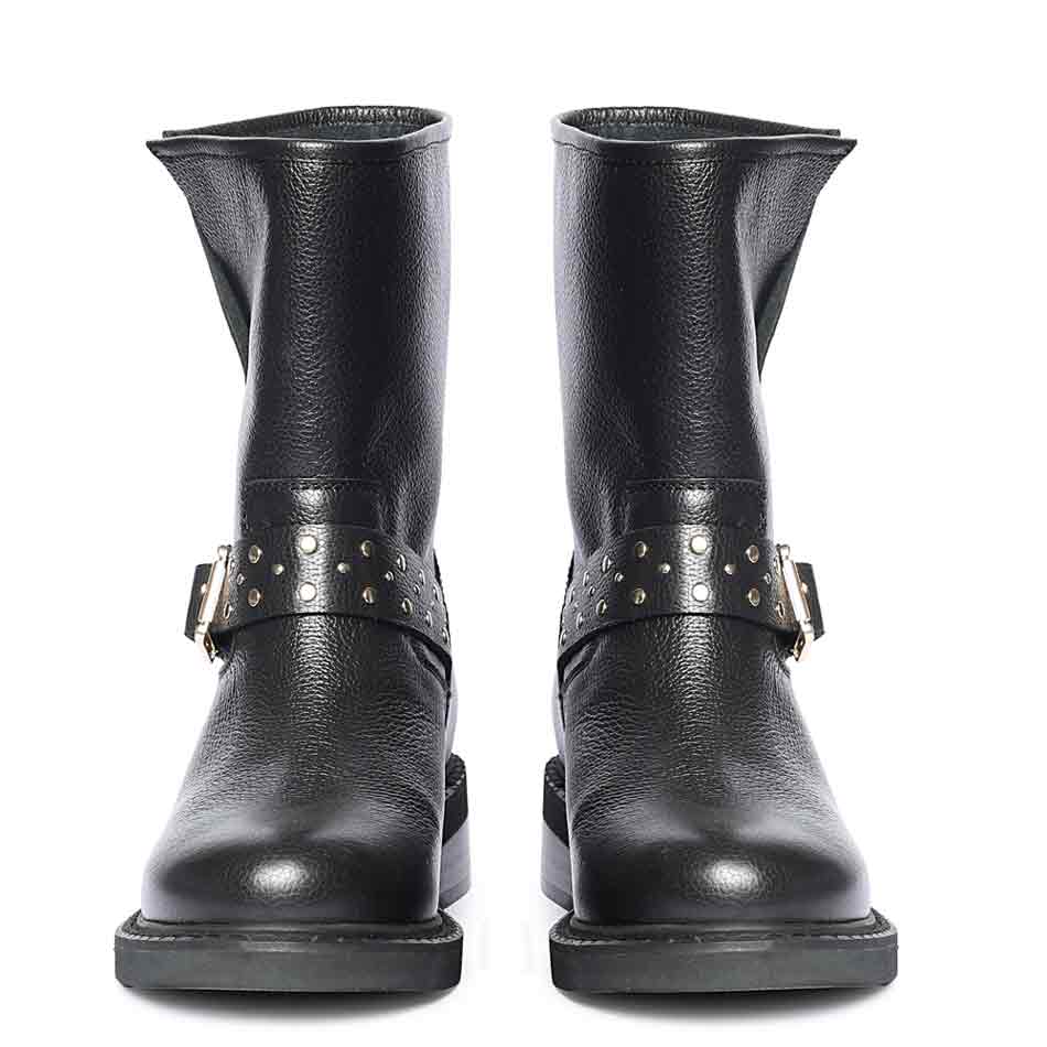 Saint Harley Studded Harness Mid-Calf  Black Leather Boots - Image 4