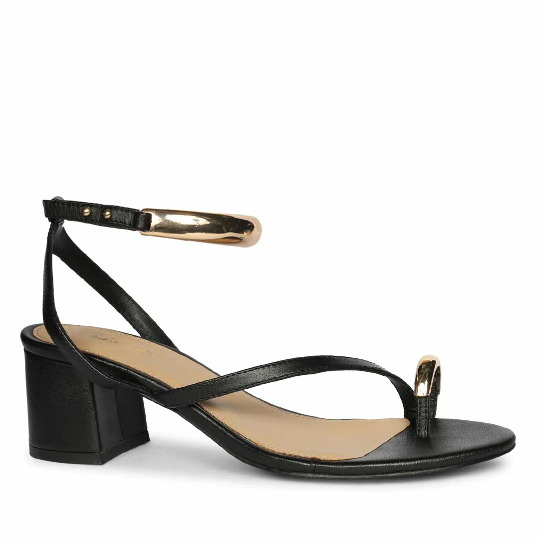 Saint Harlow Gold Trim Black Leather Block Heels