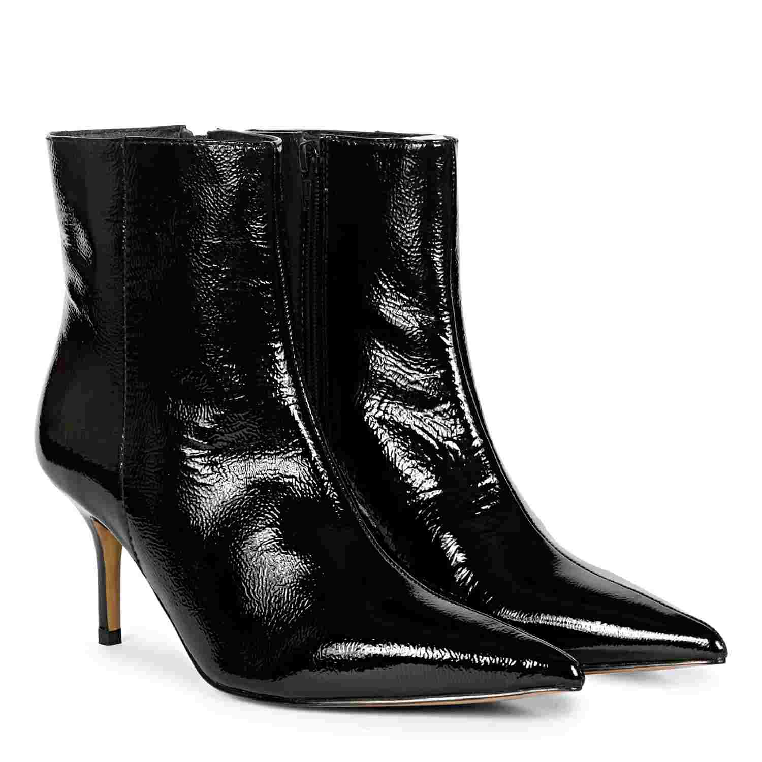 Saint Harriet Black Crinkle Patent Leather Kitten Heel Pointed Boots - Image 4