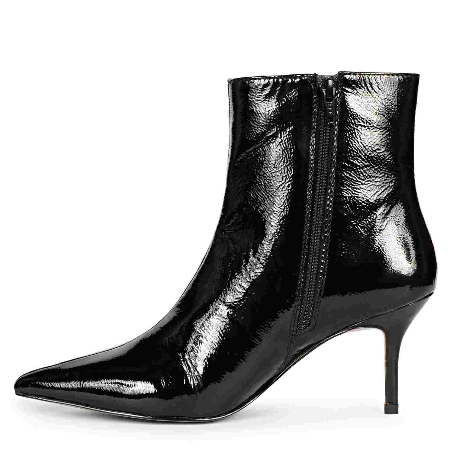 Saint Harriet Black Crinkle Patent Leather Kitten Heel Pointed Boots - Image 6